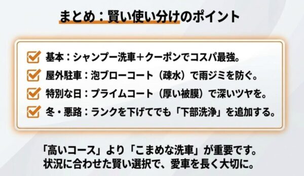 賢い洗車コースの使い分けポイントをまとめたチェックリスト