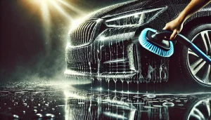 DALL·E 2025 04 08 20.23.50 A powerful, high quality 16 9 image showing a dramatic close up of a car being cleaned with a water spot remover, emphasizing the 'ultimate' or 'stron