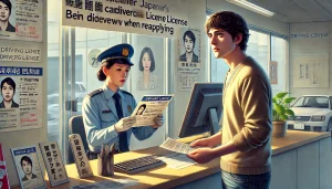 DALL·E 2025 04 12 20.41.12 A symbolic and realistic illustration representing a person worried about their canceled driver's license being discovered when reapplying. The scene