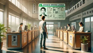 DALL·E 2025 04 12 20.49.58 A realistic and symbolic illustration showing a person receiving a new driver's license after a cancellation. The scene shows the person looking at th