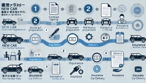 DALL·E 2025 04 13 21.13.24 A clean and professional 16 9 horizontal infographic showing the flow from new car number plate registration to delivery. The background is white with