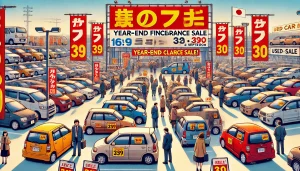 DALL·E 2025 04 23 20.15.54 A 16 9 wide image showing the ideal time to target a used car clearance sale in Japan. The scene depicts a Japanese used car dealership during a year DALL·E 2025 04 23 20.15.54 A 16 9 wide image showing the ideal time to target a used car clearance sale in Japan. The scene depicts a Japanese used car dealership during a year