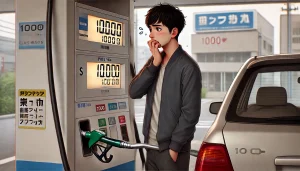 DALL·E 2025 04 30 20.40.42 A realistic 16 9 image illustrating the feeling of embarrassment about only buying 1000 yen worth of gasoline in Japan. The scene shows a person at a DALL·E 2025 04 30 20.40.42 A realistic 16 9 image illustrating the feeling of embarrassment about only buying 1000 yen worth of gasoline in Japan. The scene shows a person at a