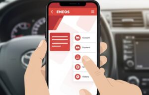 エネオスアプリでクレジットカード変更を行う前に確認すべき注意点をスマートフォン画面でチェックしているイメージ