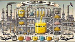 DALL·E 2025 05 01 20.30.16 A detailed 16 9 educational illustration showing what gives gasoline its color. The image is split into sections one side shows crude oil refining wi DALL·E 2025 05 01 20.30.16 A detailed 16 9 educational illustration showing what gives gasoline its color. The image is split into sections one side shows crude oil refining wi
