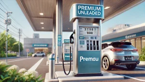 DALL·E 2025 05 02 20.14.38 A realistic 16 9 image of a premium unleaded gasoline pump at a Japanese gas station during daytime. The fuel pump is labeled '無鉛プレミアム' in Japanese, w DALL·E 2025 05 02 20.14.38 A realistic 16 9 image of a premium unleaded gasoline pump at a Japanese gas station during daytime. The fuel pump is labeled '無鉛プレミアム' in Japanese, w