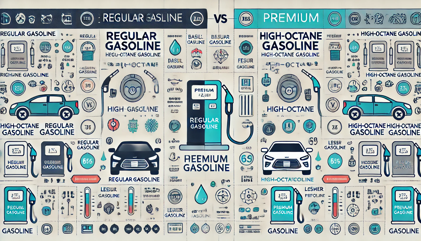 DALL·E 2025 05 02 21.18.28 A detailed comparison image showing the difference between regular gasoline and high octane (premium) gasoline in a visually informative way. The left