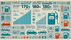 DALL·E 2025 05 02 21.20.38 A 16 9 infographic style image showing the annual cost difference between high octane gasoline (ハイオクガソリン) and regular gasoline (レギュラーガソリン) in Japan. O DALL·E 2025 05 02 21.20.38 A 16 9 infographic style image showing the annual cost difference between high octane gasoline (ハイオクガソリン) and regular gasoline (レギュラーガソリン) in Japan. O