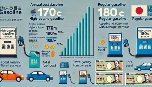 DALL·E 2025 05 02 21.20.42 A 16 9 infographic style image showing the annual cost difference between high octane gasoline (ハイオクガソリン) and regular gasoline (レギュラーガソリン) in Japan. O DALL·E 2025 05 02 21.20.42 A 16 9 infographic style image showing the annual cost difference between high octane gasoline (ハイオクガソリン) and regular gasoline (レギュラーガソリン) in Japan. O