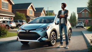 DALL·E 2025 05 11 13.37.13 A realistic 16 9 image depicting a disappointed car owner standing next to a Toyota Corolla Cross in a suburban driveway or parking lot. The person, i DALL·E 2025 05 11 13.37.13 A realistic 16 9 image depicting a disappointed car owner standing next to a Toyota Corolla Cross in a suburban driveway or parking lot. The person, i