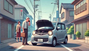 DALL·E 2025 05 14 20.44.31 A 16 9 illustration of a small Japanese kei car (like a Daihatsu Tanto) with its hood open on a quiet residential street. The car looks modern but is DALL·E 2025 05 14 20.44.31 A 16 9 illustration of a small Japanese kei car (like a Daihatsu Tanto) with its hood open on a quiet residential street. The car looks modern but is