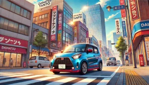 DALL·E 2025 05 17 17.42.24 An anime style illustration of a modern Daihatsu Tanto minicar driving through a lively urban street. The car is sleek and shiny, in a bright color li DALL·E 2025 05 17 17.42.24 An anime style illustration of a modern Daihatsu Tanto minicar driving through a lively urban street. The car is sleek and shiny, in a bright color li