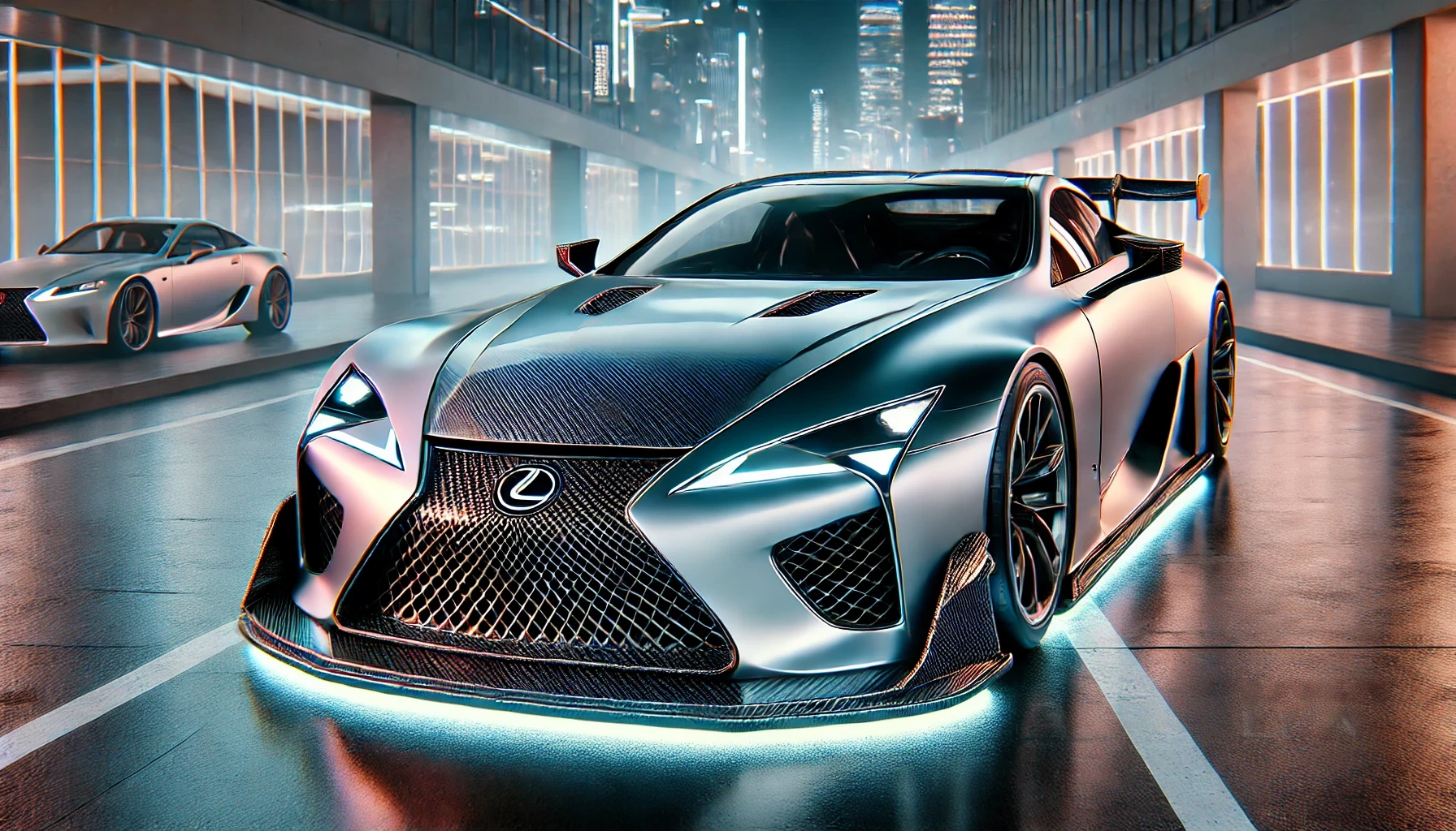 DALL·E 2025 05 21 20.25.14 A highly detailed digital illustration of a futuristic sports car inspired by the new Lexus LFA, presented in a 16 9 aspect ratio. The car has sleek,