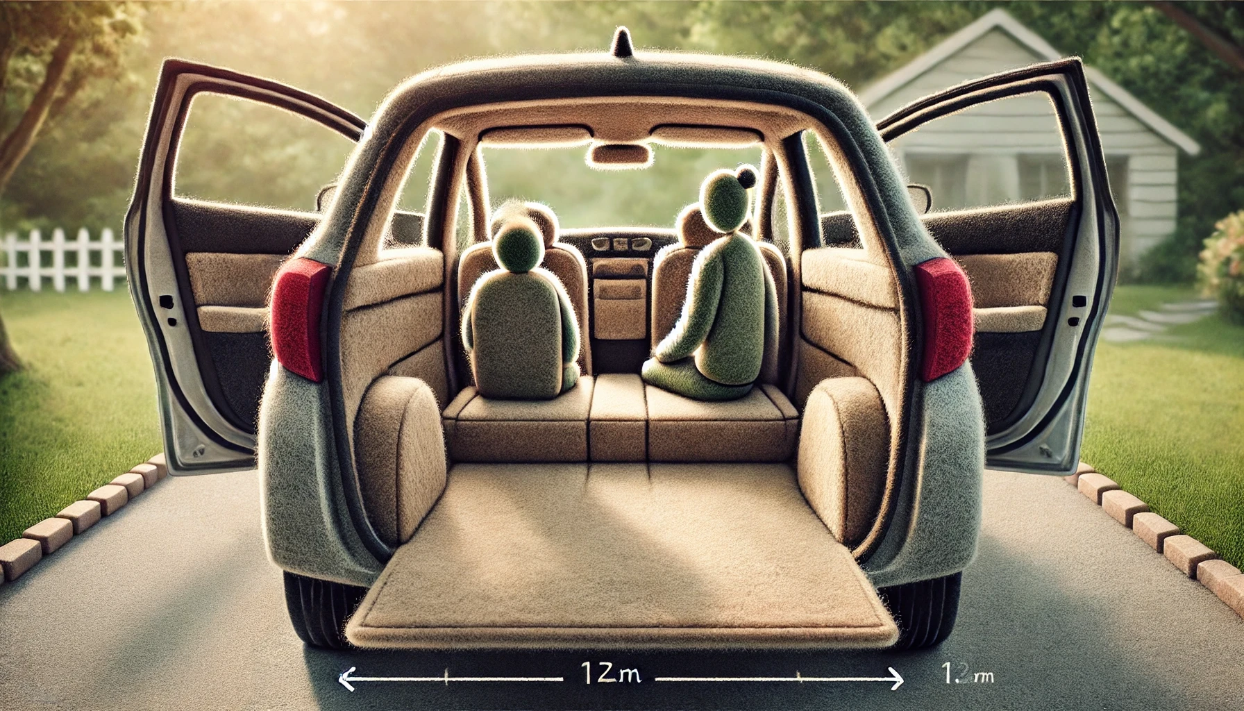 DALL·E 2025 05 23 10.28.32 A felt style illustration of the rear seats of a Toyota Yaris Cross, depicted in a cozy, cartoonish aesthetic. The image shows the rear passenger area