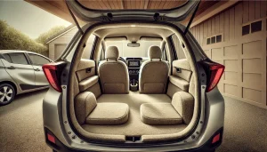 DALL·E 2025 05 23 10.31.27 A felt style illustration of the rear seats of a Toyota Yaris Cross in 16 9 format, without any logos or branding. The scene shows the rear seating ar