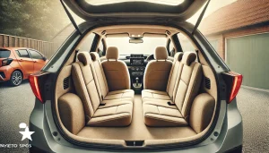 DALL·E 2025 05 23 10.32.26 A felt style illustration of the rear seats of a Toyota Yaris Cross, in a 16 9 format, without any logos or branding. The view is from an open rear do
