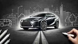 DALL·E 2025 05 24 15.25.27 A 16 9 illustration of a Lexus UX car depicted in a chalk art style. The car is shown in a three quarter front view, parked on a textured asphalt road DALL·E 2025 05 24 15.25.27 A 16 9 illustration of a Lexus UX car depicted in a chalk art style. The car is shown in a three quarter front view, parked on a textured asphalt road