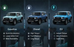 「ランクルミニ各グレード比較画像|ガソリン・ディーゼル・EVの特徴と違いを分かりやすく並べた写真」