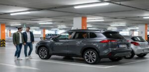駐車場でのカローラクロスのサイズ感