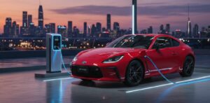 電動化時代を象徴するスポーツカーと充電設備