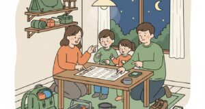 チェックリストを見ながら準備する家族