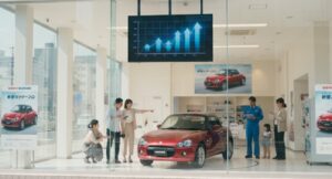 スズキのディーラー店舗外観。販売現場で新型カプチーノへの関心が高まっている。