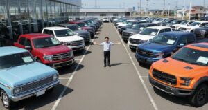 中古市場に並ぶフォードF-150の在庫車両とグレード別価格イメージ