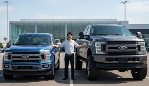 フォードF-150とフォードF-250のサイズとデザインを比較した画像