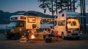 4人乗り軽トラ スズキで車中泊を楽しむ家族