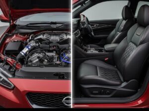 スカイライン 新型400R LimitedのVR30DDTTエンジンと専用スポーツシート。