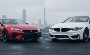 スカイライン 新型400R LimitedとBMW 3シリーズの比較シーン。