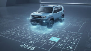 ランドクルーザーFJの発売時期を示す2026年カレンダー画像。発売日が2026年年央頃であることをイメージさせる視覚表現。