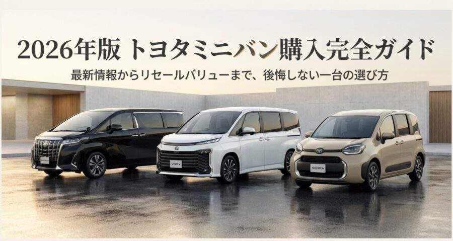 アルファード・ヴォクシー・シエンタの3台が並ぶ2026年版トヨタミニバン購入完全ガイドの表紙画像