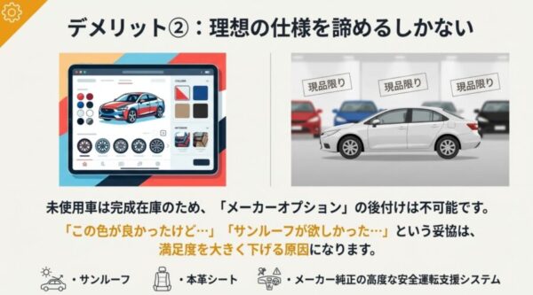 サンルーフやボディカラーなど未使用車では後付け不可能なメーカーオプションの解説
