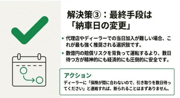 納車日を変更して無保険運転を回避