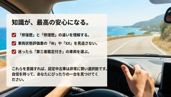修復歴と修理歴の違い理解や評価書の確認など、賢い認定中古車選びのポイントまとめ